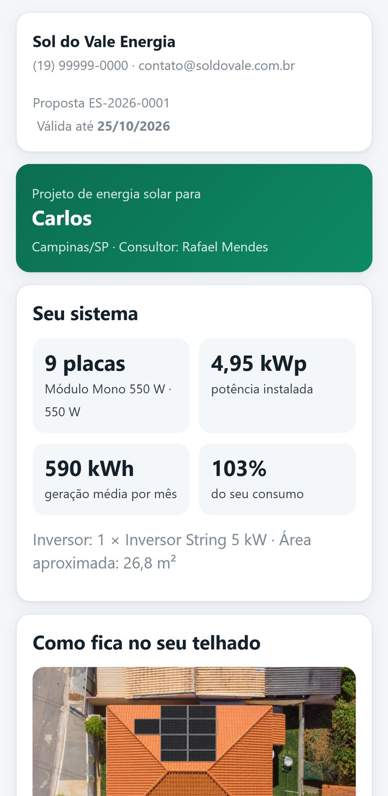 Proposta aberta pelo cliente: dados do sistema