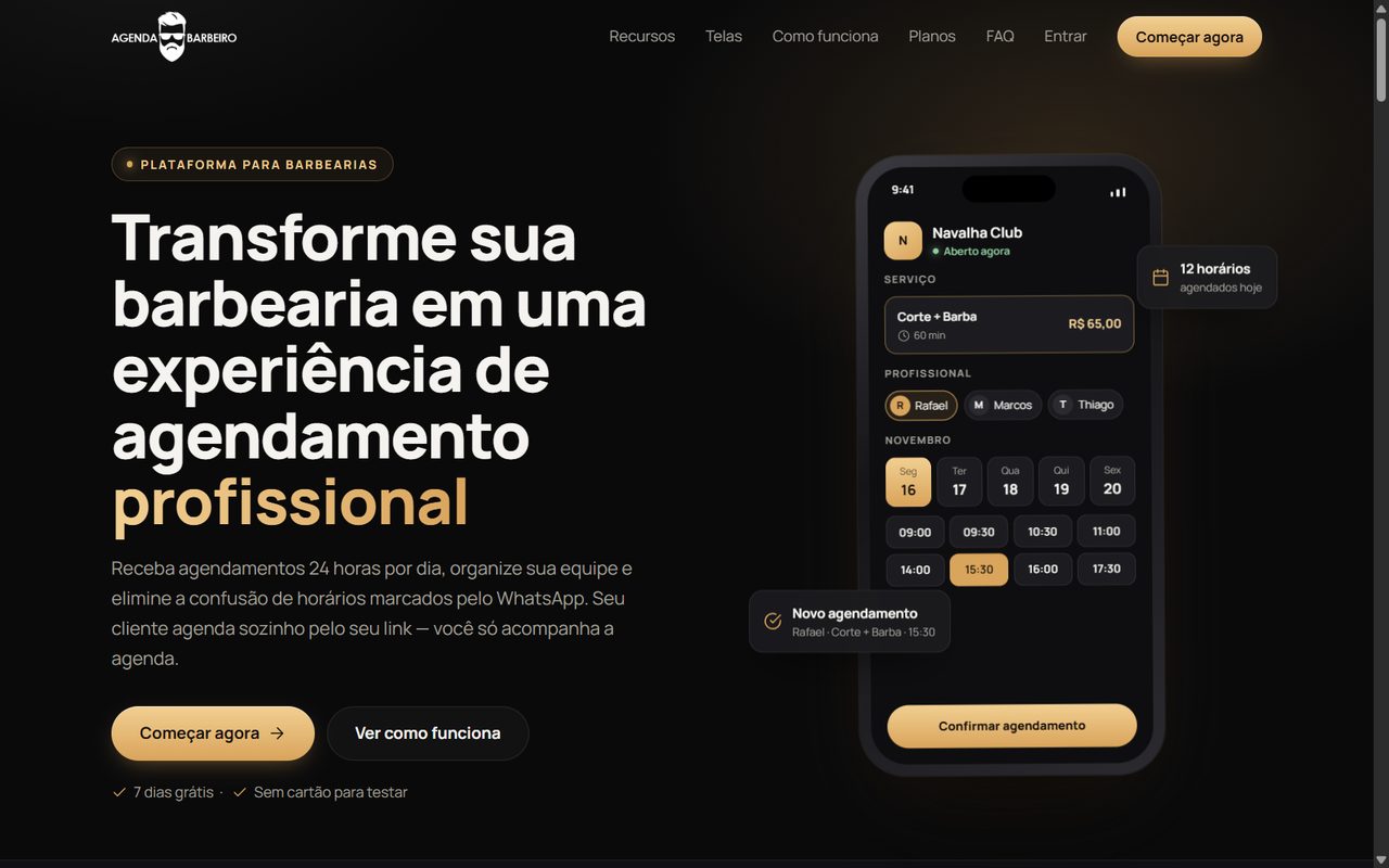 Página do Agenda Barbeiro no computador